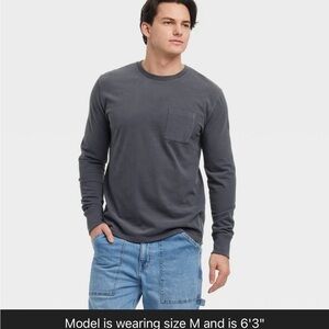 Men's Vintage Long Sleeve Pocket T-Shirt , Heavyweight Cotton Crew Pullover